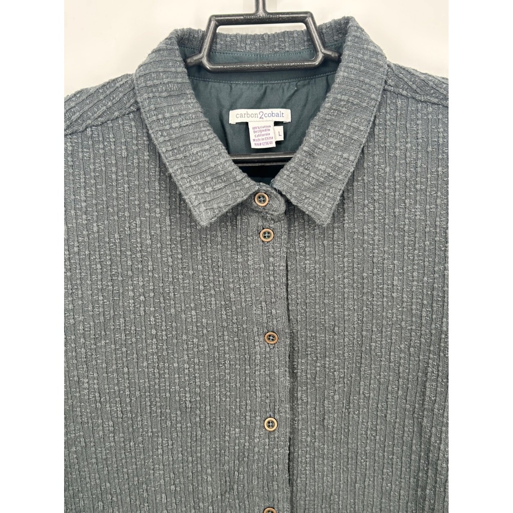 Carbon 2 Cobalt Ribbed‎ Button Front Shirt Gray Long Sleeve Cotton Size L - CJ - Picture 4 of 7